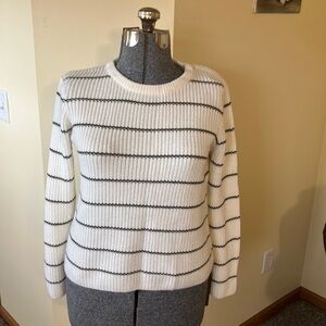 Cotton Emporium Green & Cream Striped Sweater large